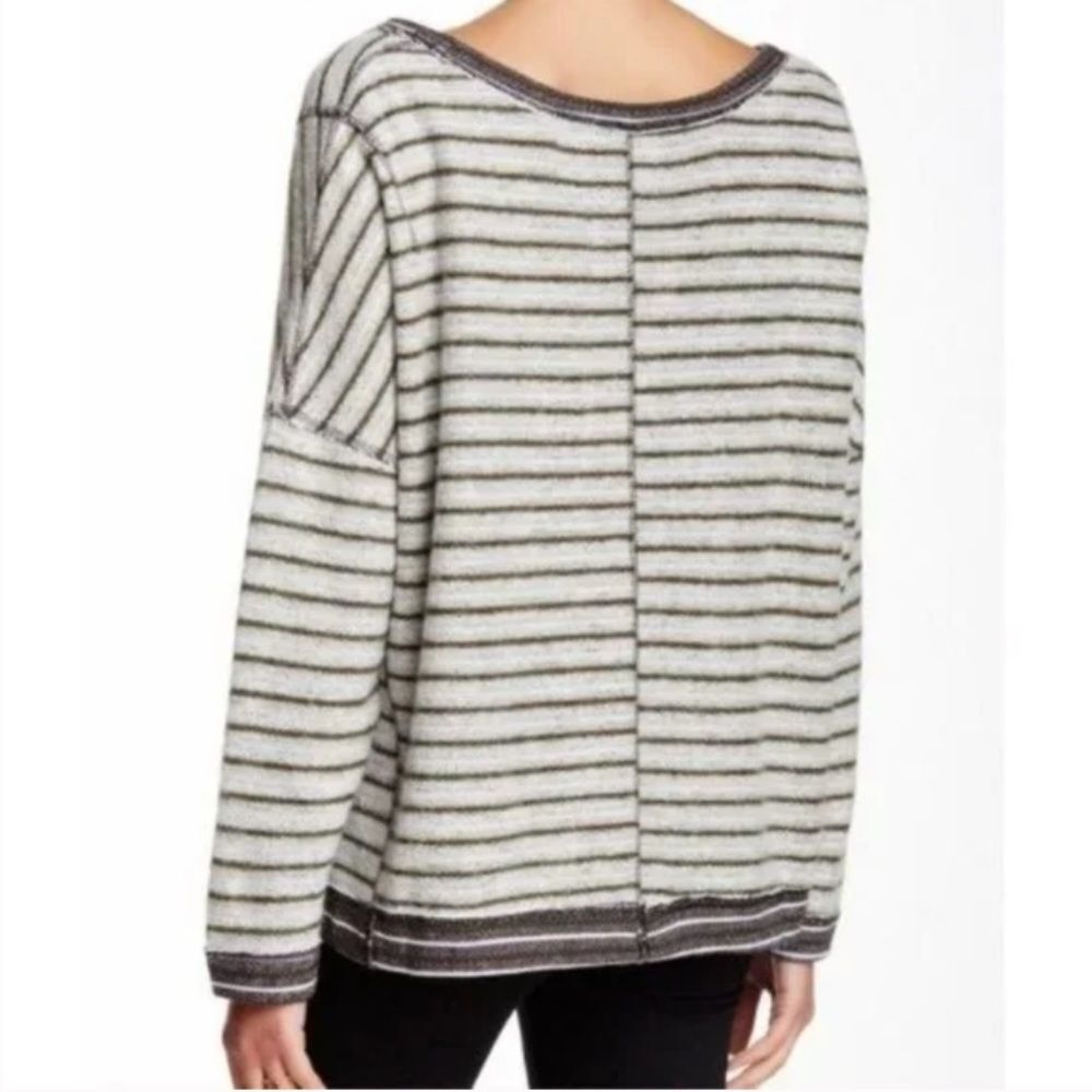 Free People Reverse Stripe Dolman Sweater Oversized Green Gray Cotton Medium